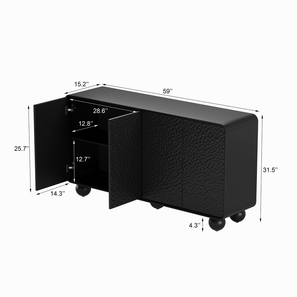 59" Sideboard Buffet Cabinet with Ample Storage - MDF, Modern Curved Design