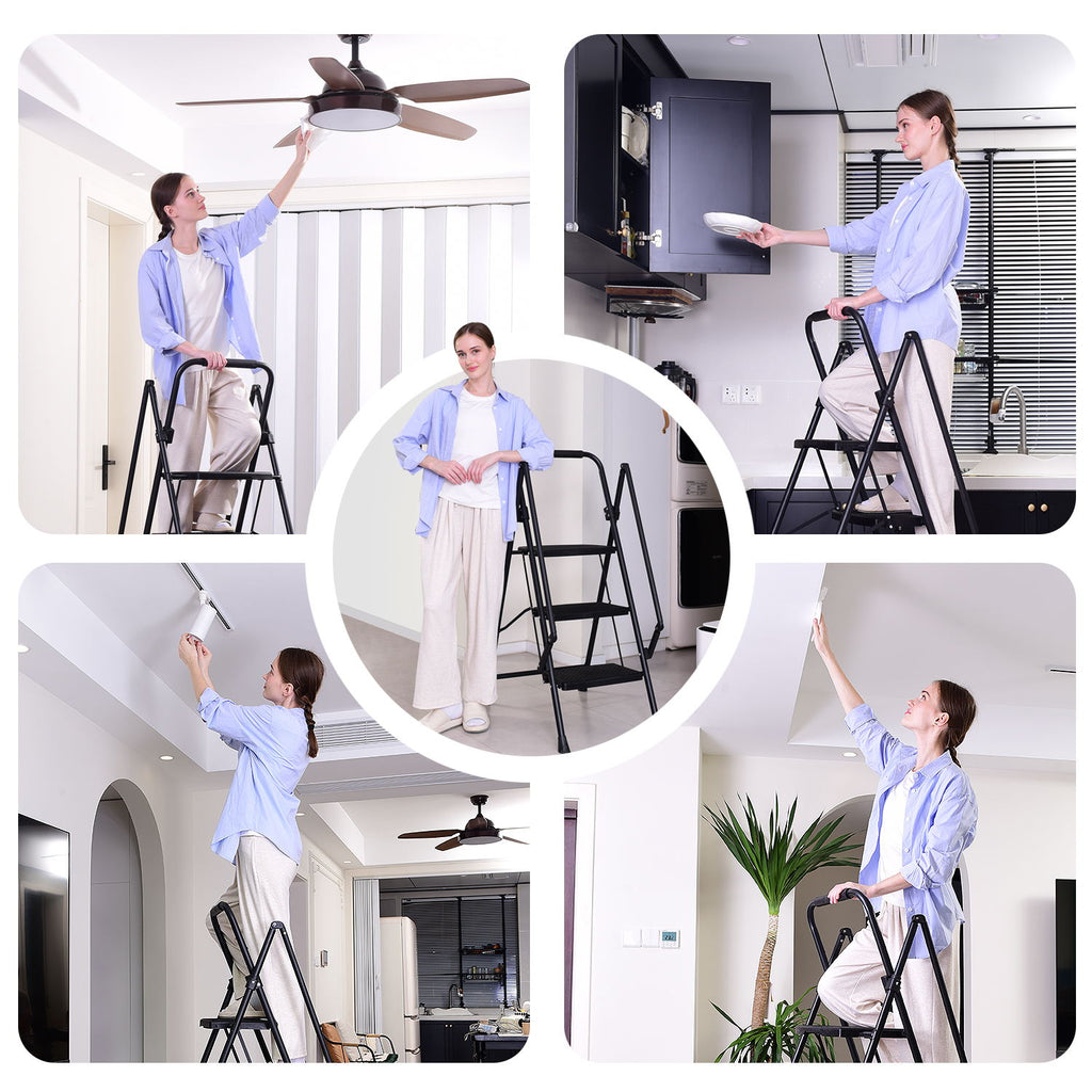 Four Step Ladder with Anti-Slip Pedals - Steel