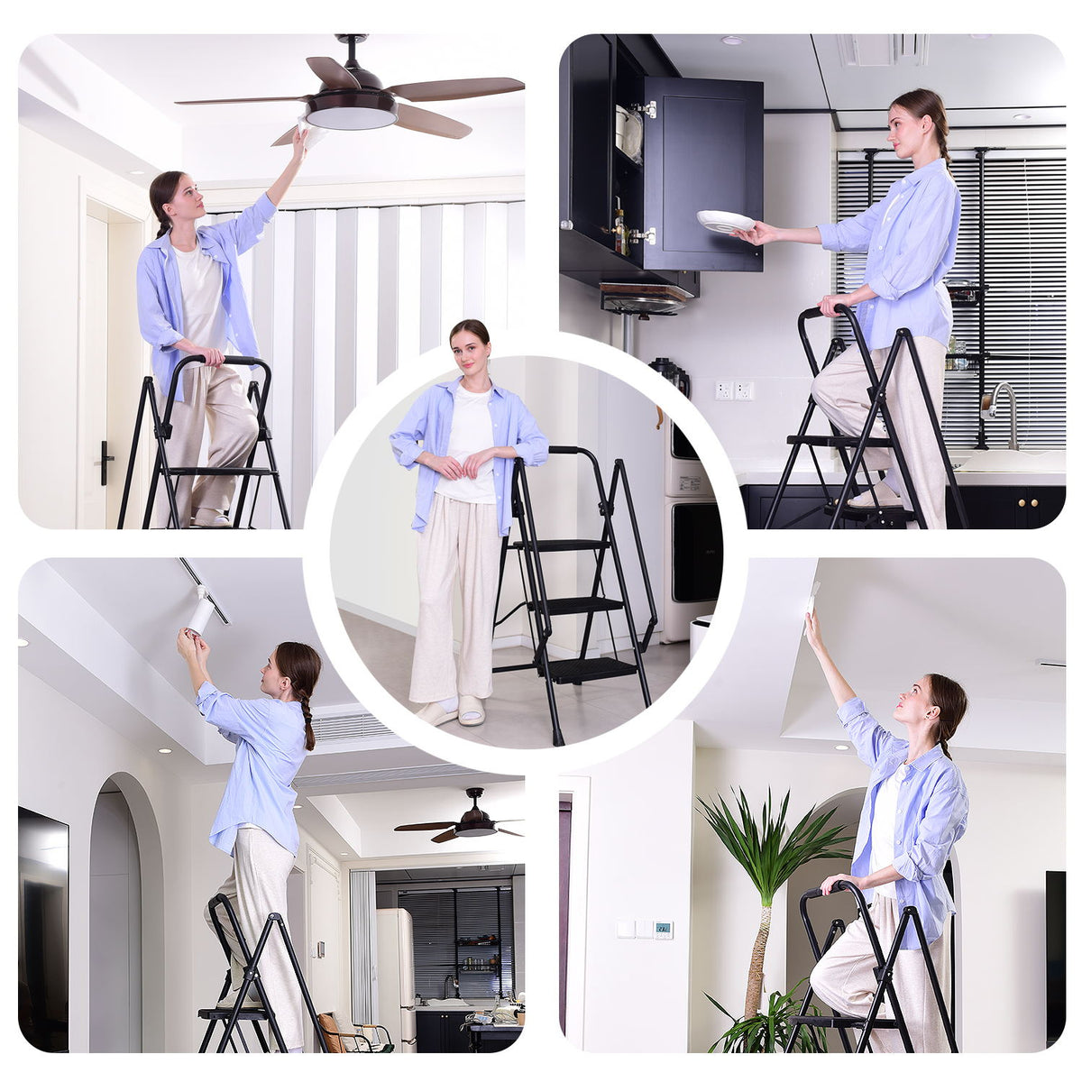 Four Step Ladder with Anti-Slip Pedals - Steel