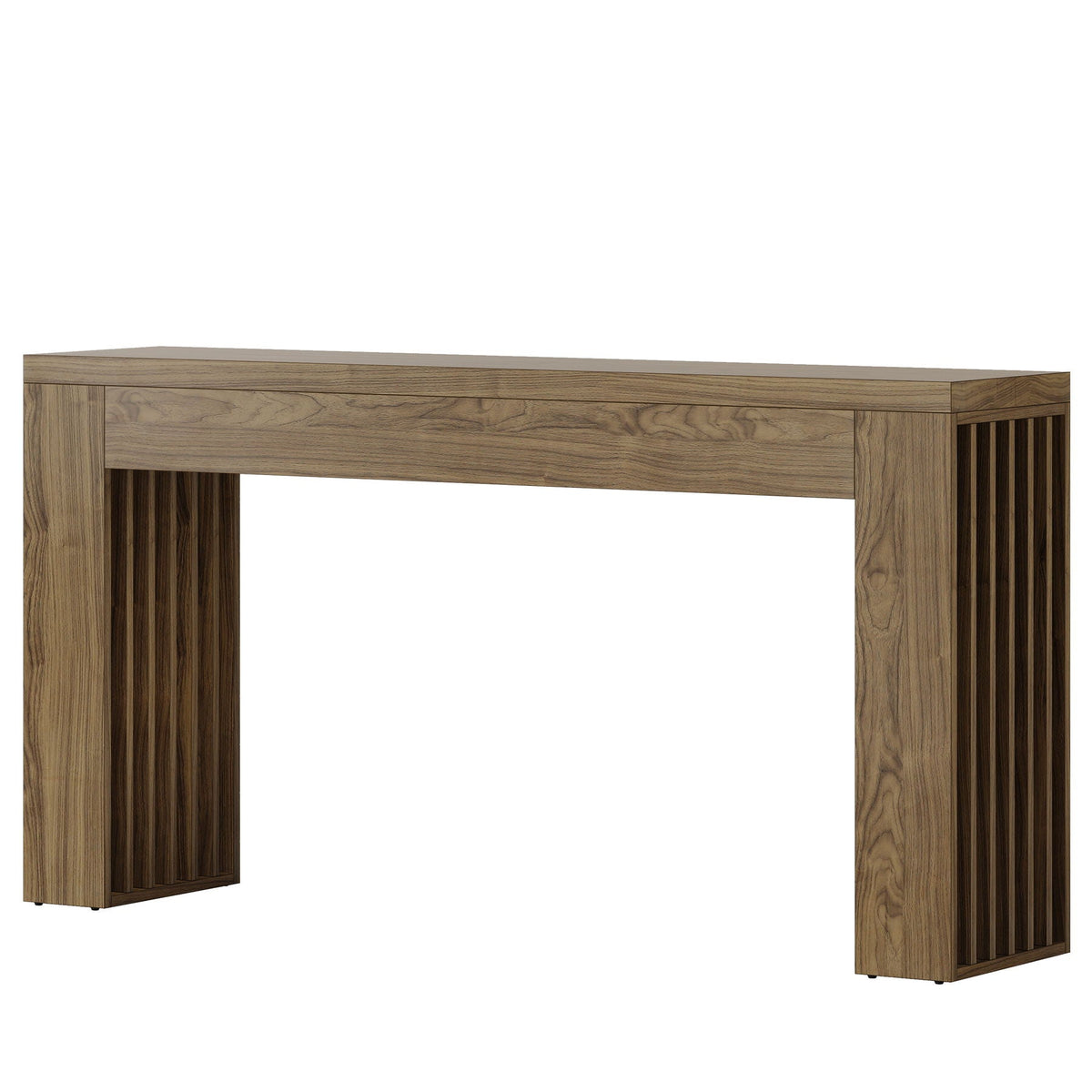 Rustic Brown Console Table with Vertical Slat Legs - Solid Wood & MDF