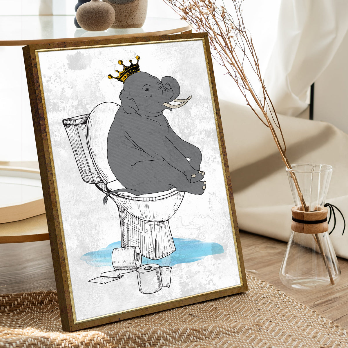 King Elephant On Toilet Canvas Wall Art