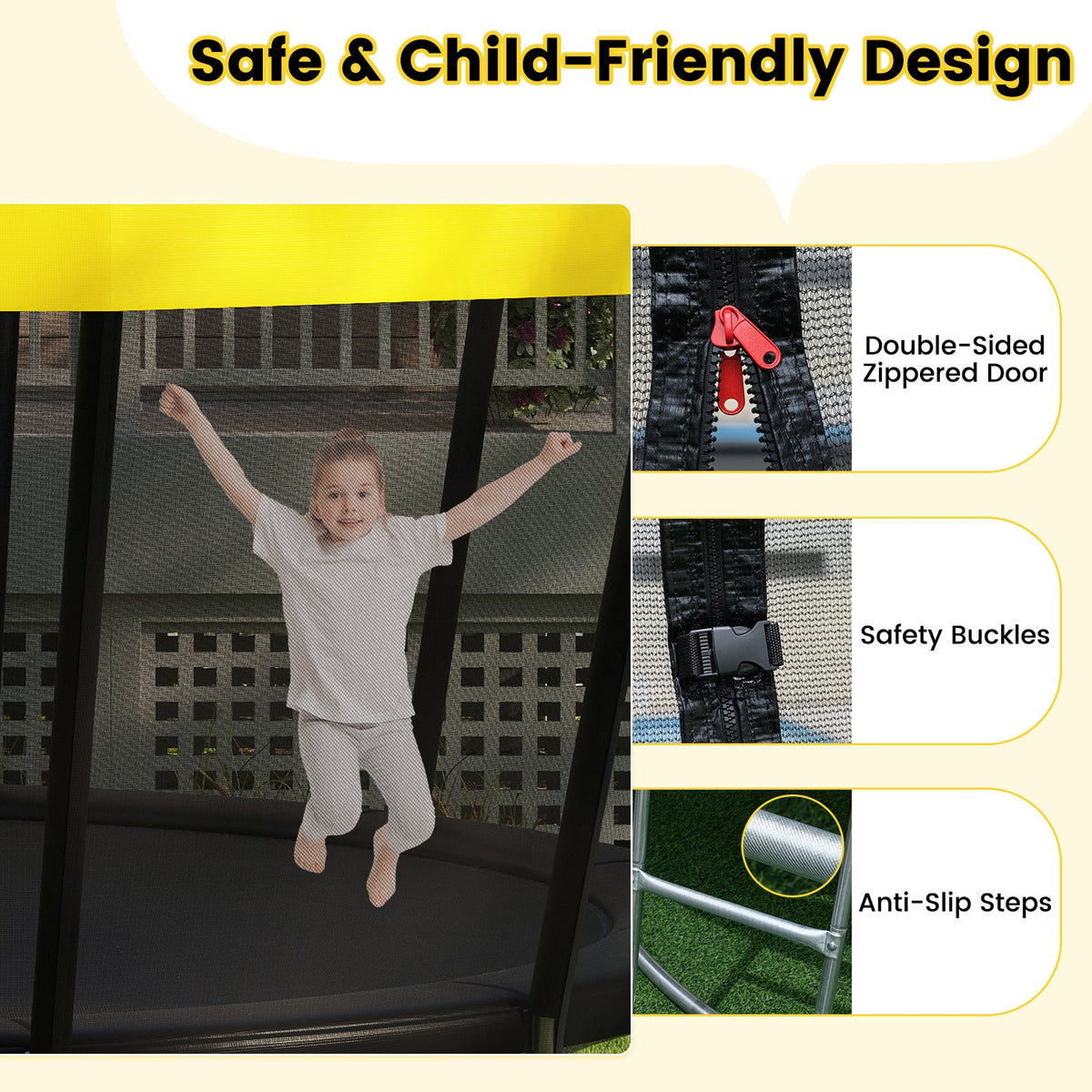 ASTM Compliant Recreational Trampoline with Non-Slip Ladder-Yellow