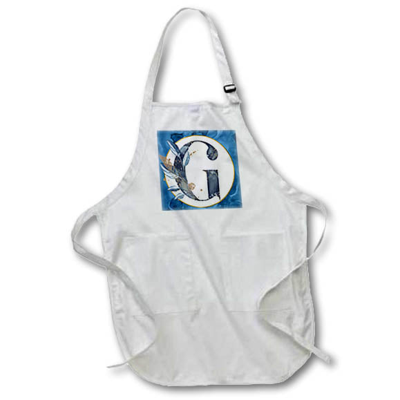 Apron - Monogram G Blue Image Of Watercolor Image Of Gold Leaves Monograms