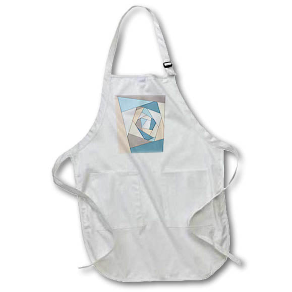 Apron - Layers of geometric shapes with shadow shading in blue, orange, grey. Designs - Graphic Design