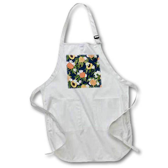 Apron - Peach and Blossom Dark Blue Designs Florals and Fruits
