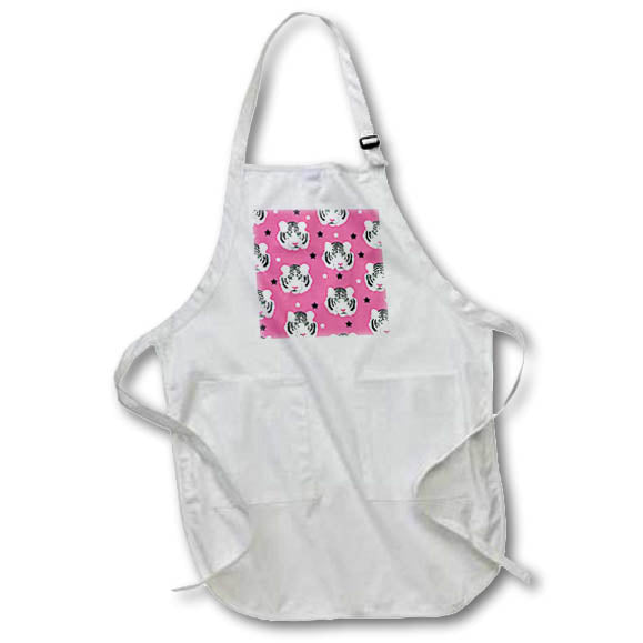 Apron - White Tiger Heads Pattern Pink Designs Jungle Animals