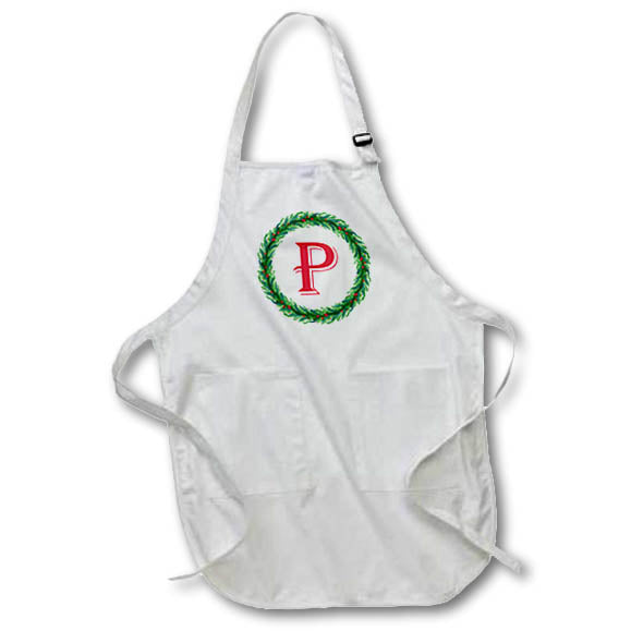 Apron - Christmas Wreath Monogram P Red Initial, SM3DR Christmas Monograms