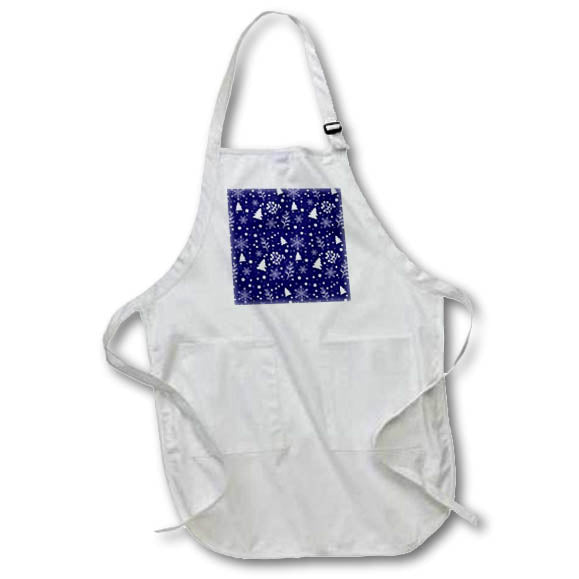 Apron - Christmas Snowflakes Stars Pine Holly White Blue Pattern, SM3DR Christmas Designs