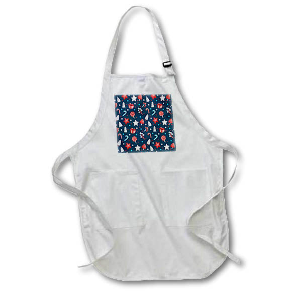 Apron - Christmas Pattern Trees Candy Holly White Red Blue, SM3DR Christmas Designs