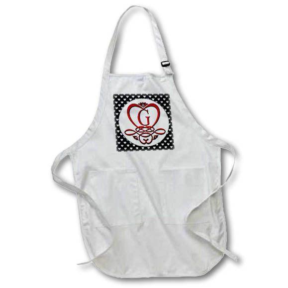 Apron - Monogram Initial G Red Heart Flourish Monograms