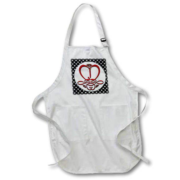 Apron - Monogram Initial J Red Heart Flourish Monograms