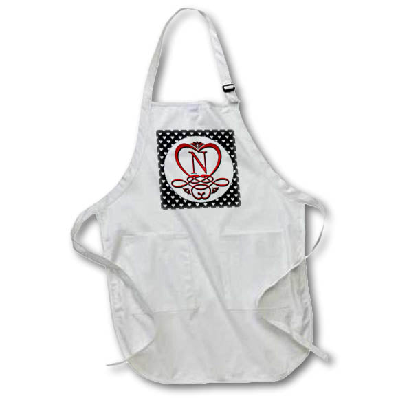 Apron - Monogram Initial N Red Heart Flourish Monograms