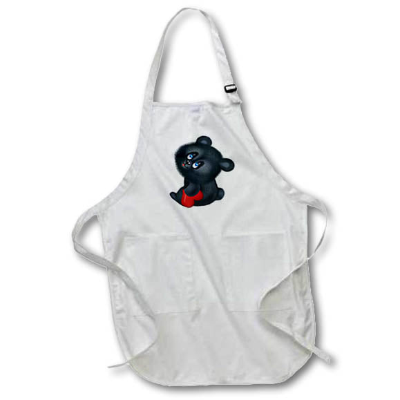 Apron - Cute Black Bear With Red Heart Illustration Cute Illustrations