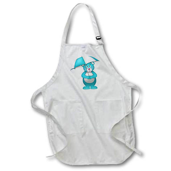 Apron - Cute Aqua and White Bear With Umbrella Illustration Cute Illustrations
