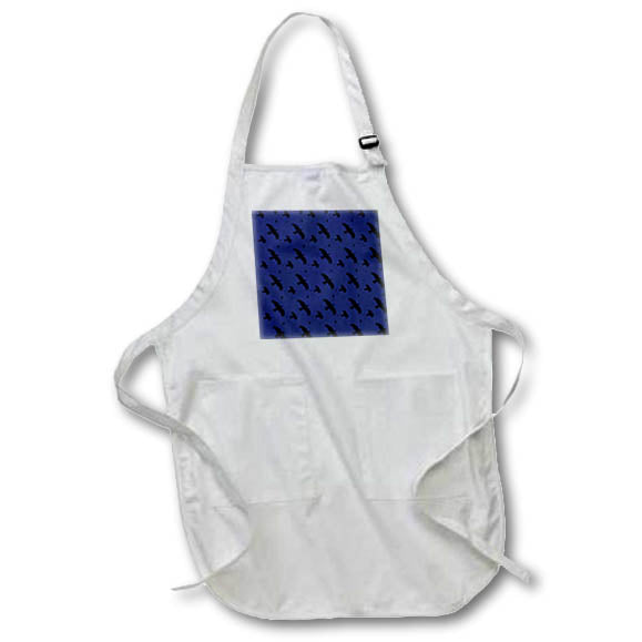 Apron - Crows or Ravens In Flight Minimalist Silhouette Pattern On Blue Vector Art - Crow Pattern