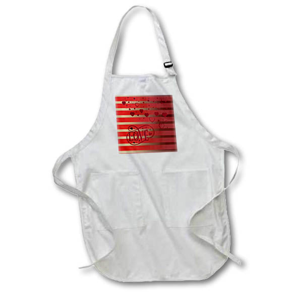 Apron - Image of Red Hearts on Ribbons, Love, Red, Gold Stripes Valentine Design