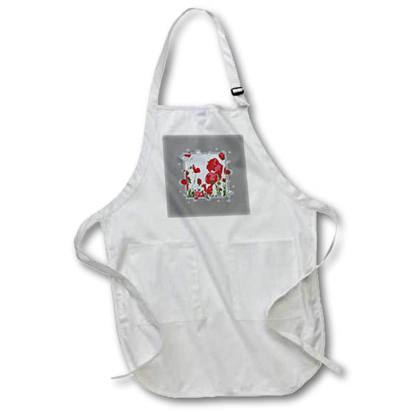 Apron - Artistic Botanical Red Poppies With Fun Border Vector Art - Poppies