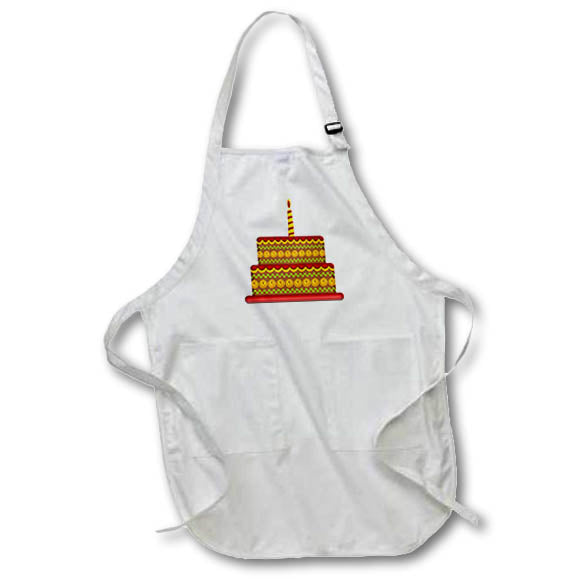 Apron - Cute Chocolate and Yellow and Red Decorated Cake With One Candle Illustrations