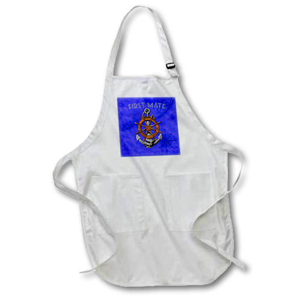 Apron - First Mate anchor and helm design on blue nautical map. Creative Studios – Sailing
