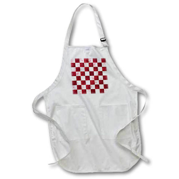 Apron - Red and White Grunge Checkerboard Squares Pattern Patterns