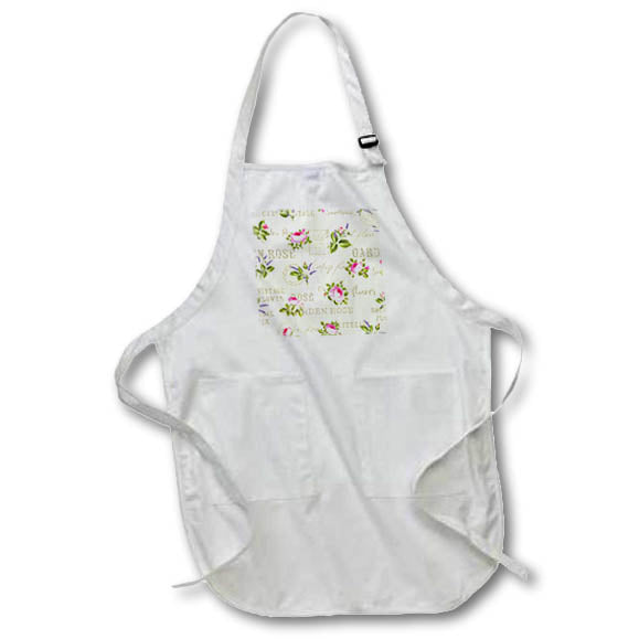 Apron - Pretty Pink Flowers On A Light Green Script and Words Collage Pattern Patterns