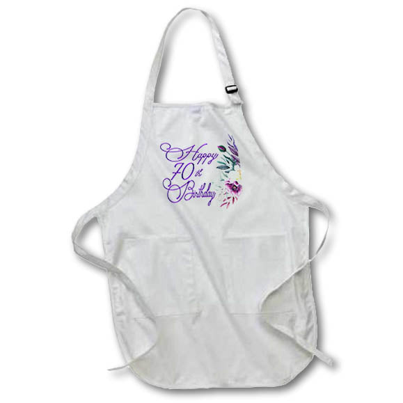 Apron - Happy 70th Birthday In Purple With Purple Flowers Birthdays