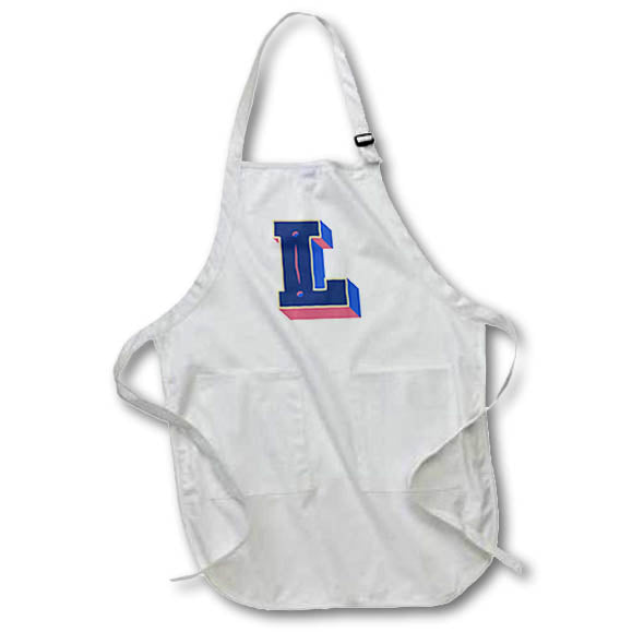 Apron - Personalized Initial Letter L 3D Blue Rosette - Personalized Initials