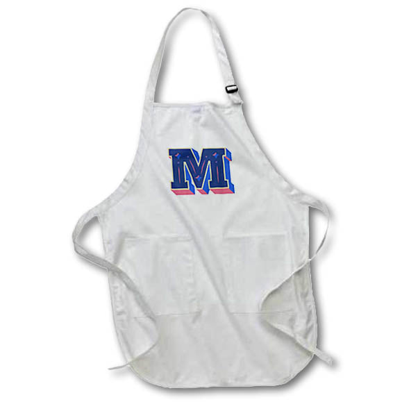 Apron - Personalized Initial Letter M 3D Blue Rosette - Personalized Initials