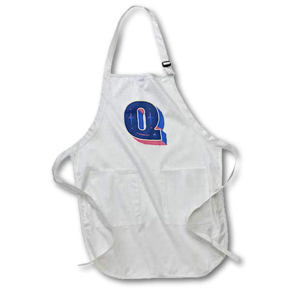Apron - Personalized Initial Letter Q 3D Blue Rosette - Personalized Initials