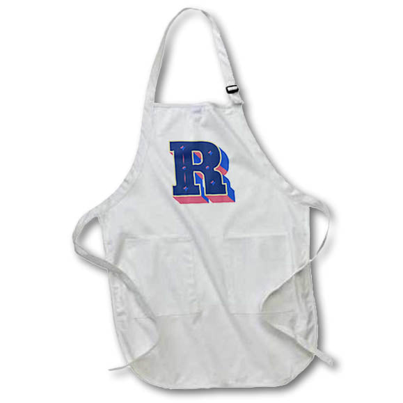 Apron - Personalized Initial Letter R 3D Blue Rosette - Personalized Initials