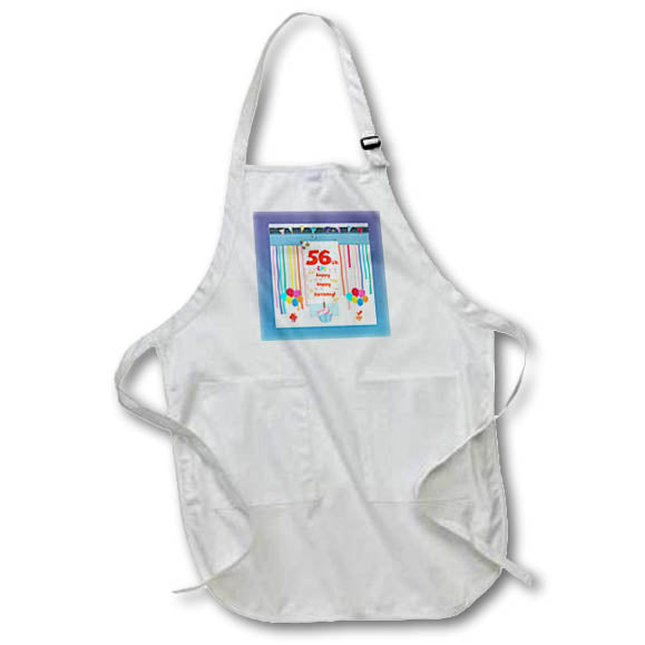 Apron - Image of 56th Birthday Tag, Cupcake, Candle, Balloons, Gift, Streamer Birthday Design