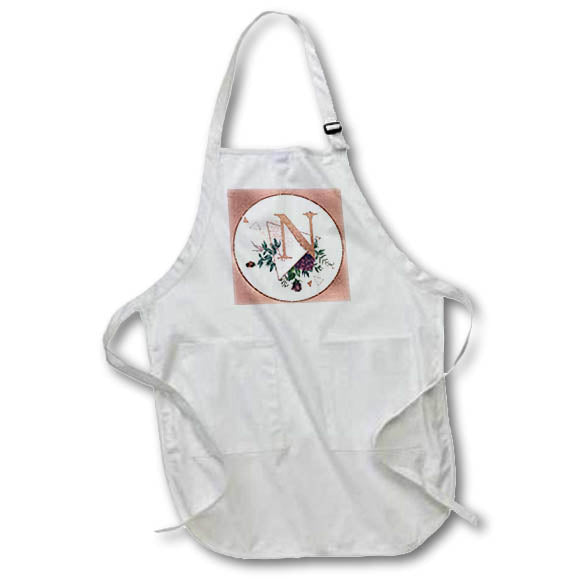 Apron - Pretty Image Of Rose Gold Geometric Floral Monogram Initial N Monograms