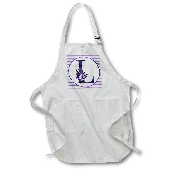 Apron - Pretty Purple Floral and Stripes Monogram Initial L Monograms
