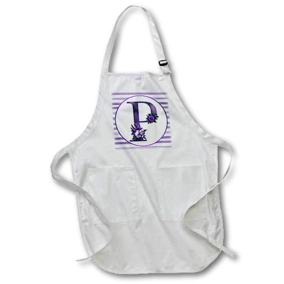 Apron - Pretty Purple Floral and Stripes Monogram Initial P Monograms