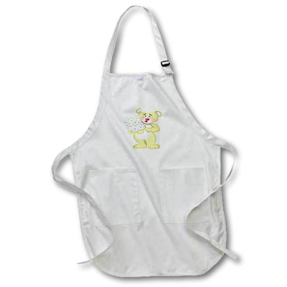 Apron - Cute Yellow Baking Chef Bear With A Party Cake Illustration Cute Illustrations