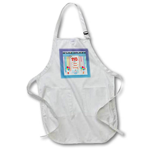 Apron - Image of 110th Birthday Tag, Cupcake, Candle, Balloons, Gift, Streamer Birthday Design