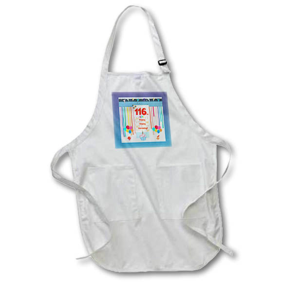 Apron - Image of 116th Birthday Tag, Cupcake, Candle, Balloons, Gift, Streamer Birthday Design