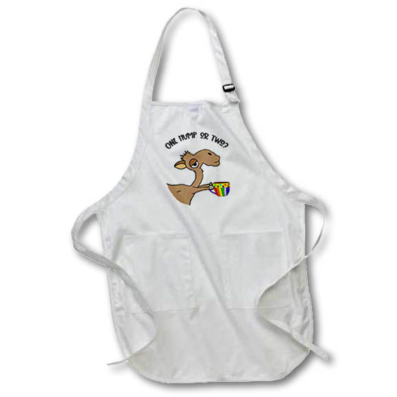 Apron - Funny Cute Camel Drinking Coffee One Hump or Two Pun Satire Funny