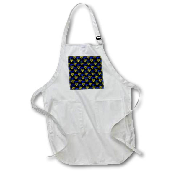 Apron - Blue Yellow Artistic Phoenix Illustration Repeat Pattern On Black Vector Art - Mythological Bird Pattern