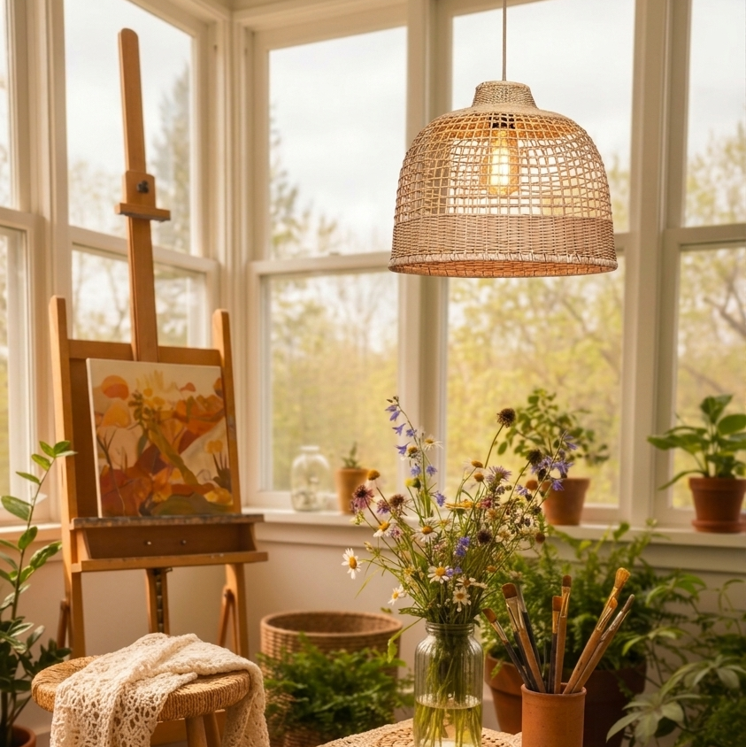 Chime Handwoven Rattan  Pendant Light - Minimalist Boho Hanging Lamp