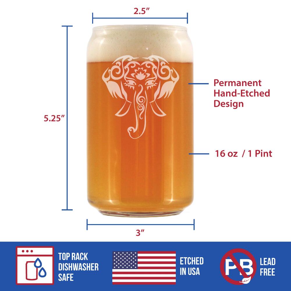 Elephant Boho - 16 Ounce Beer Can Pint Glass