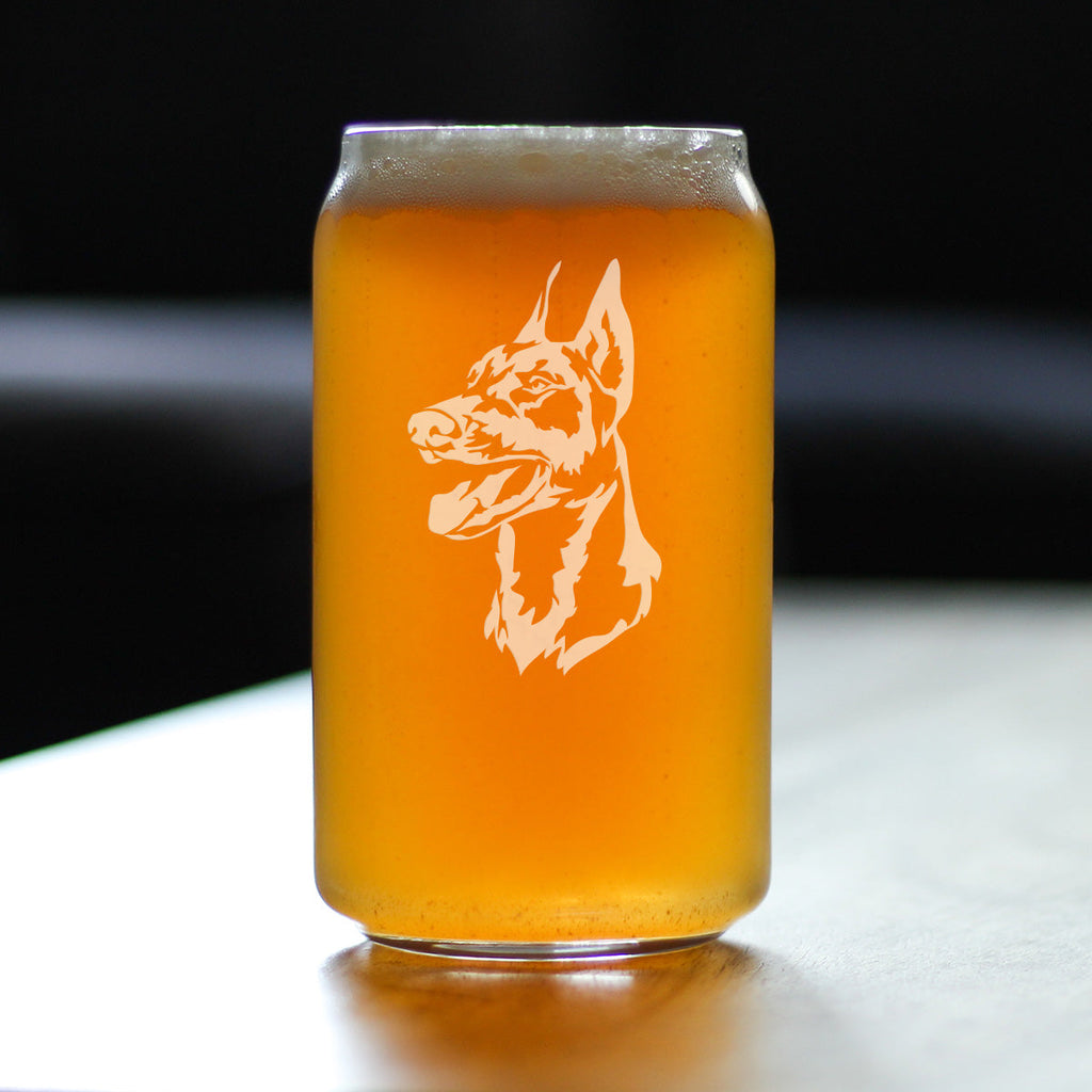 Doberman Face Beer Can Pint Glass - Unique Dog Themed Decor and Gifts for Moms & Dads of Pinscher Dobermans - 16 Oz