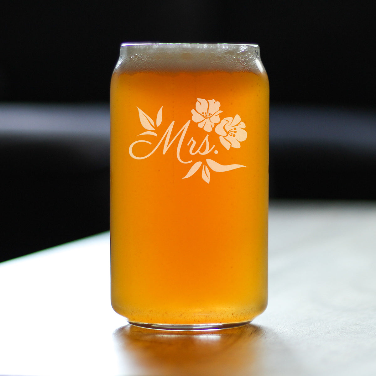 Mrs. Beer Can Pint Glass - Unique Wedding Gift for Bride - Cute Engraved Wedding Cup Gift