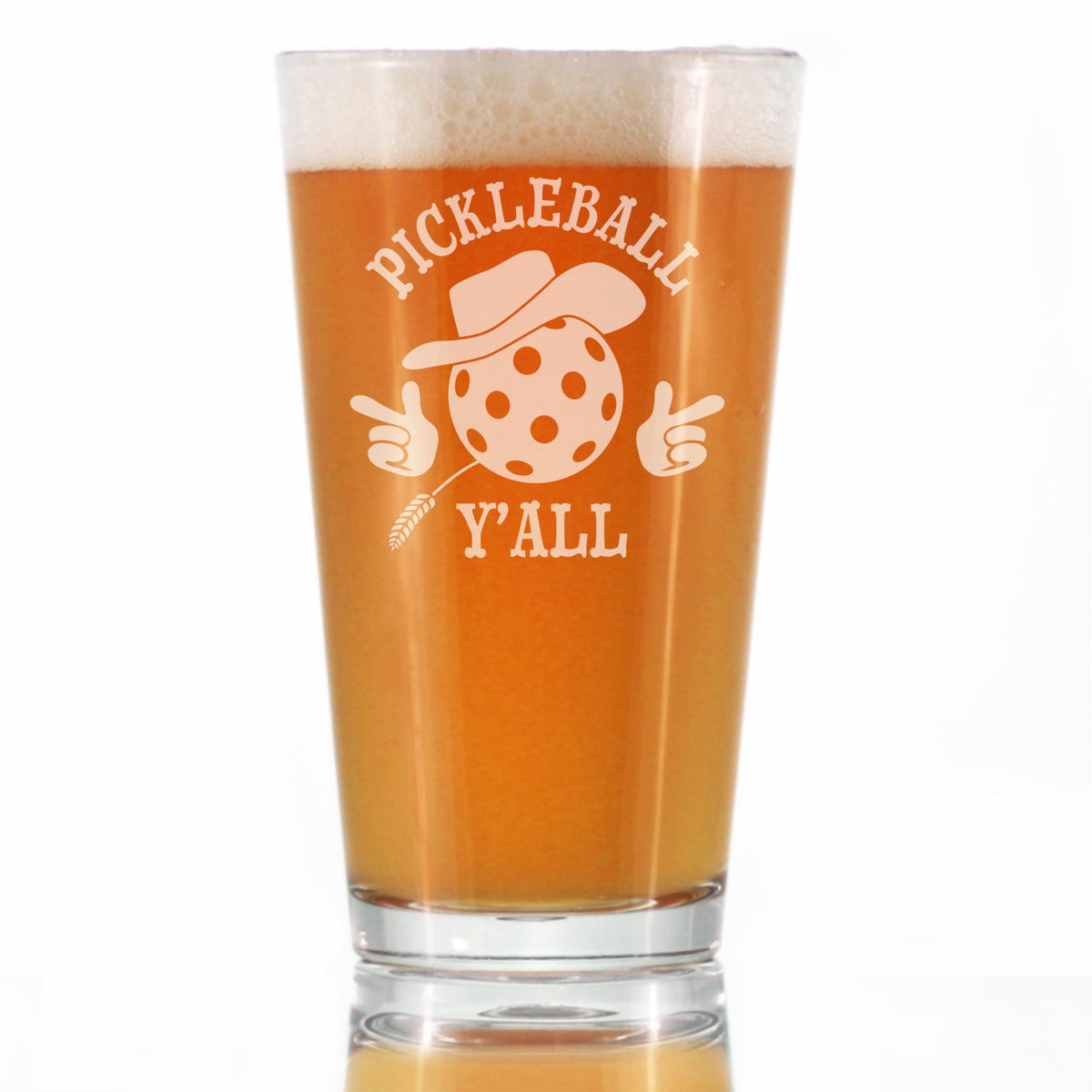 Pickleball Y'all Engraved Pint Glass Gifts Funny Pickleball Gifts High Quality Pint Glasses for Beer - 16oz