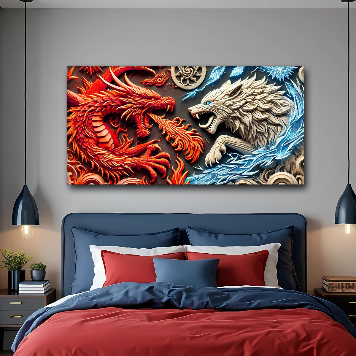 Dragon and Wolf Wall Art V