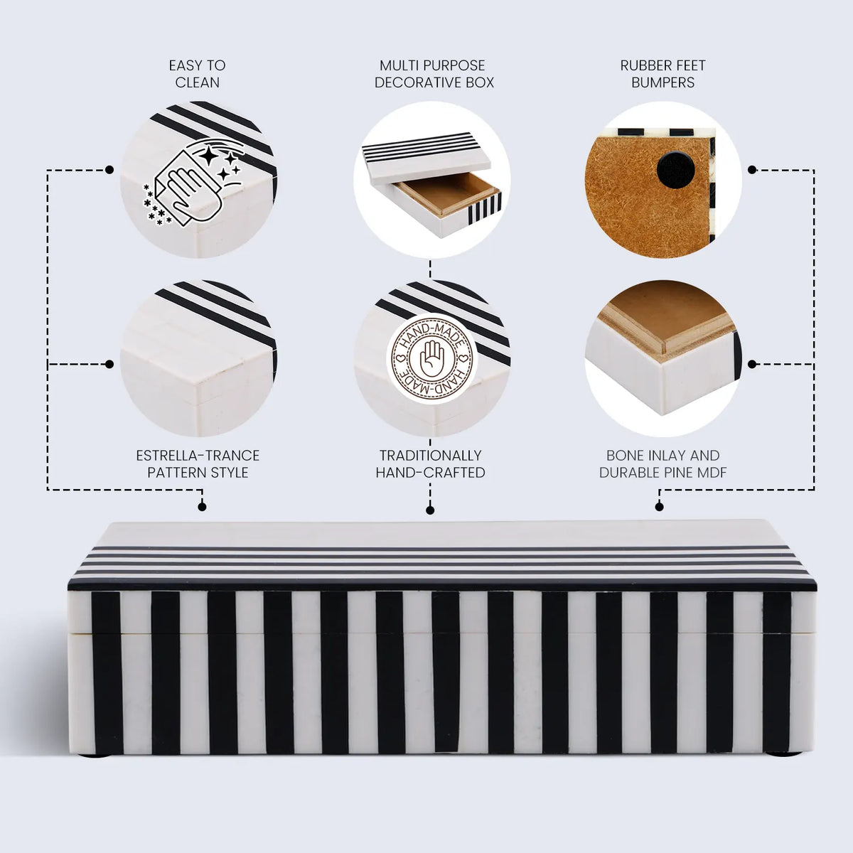 Black White Resin Inlay Decorative Storage Box – Mono Lead Collection (7 Sizes)