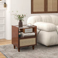 Bamboo Rattan Nightstand with Drawer and Solid Wood Legs