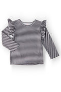 Black & White Stripe L/S Ruffle Tee