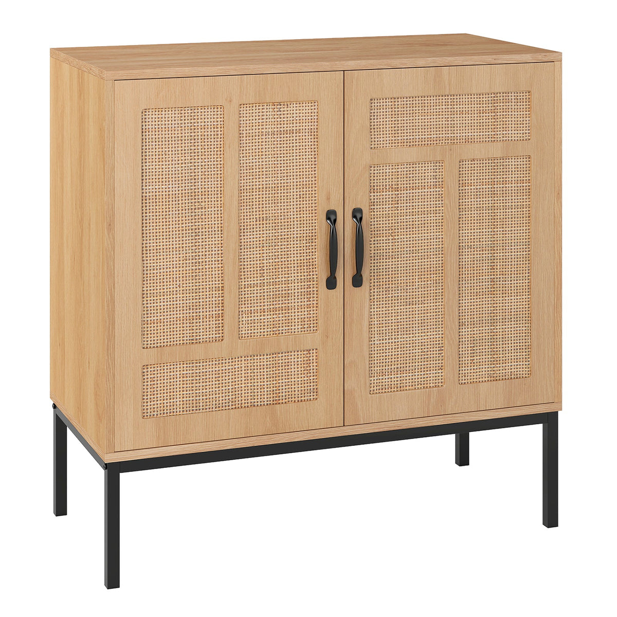 Boho Storage Cabinet with Asymmetrical Pattern Doors for Kitchen-Natural