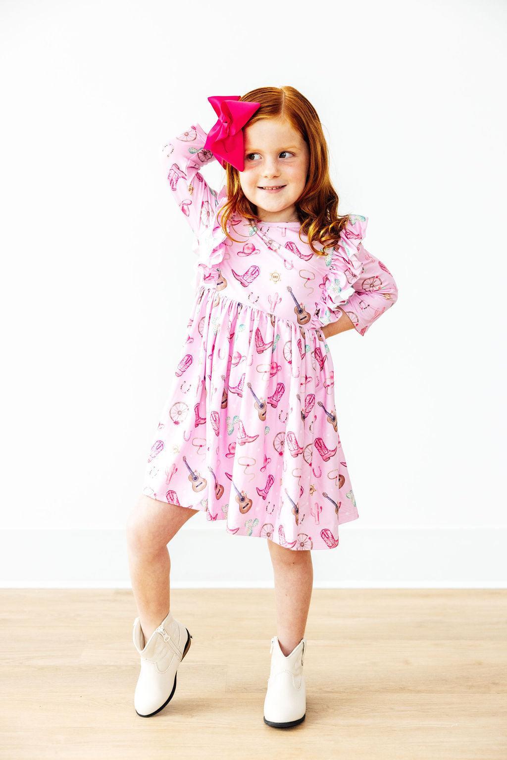 Boot Scootin' 3/4 Sleeve Ruffle Twirl Dress